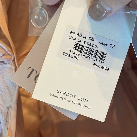 NWT Bardot Light Pink Lace Sheath Dress Size 8 - Picture 7 of 9